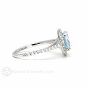 Round Aquamarine Engagement Ring with Diamond Halo March Birthstone 14K White Gold - Engagement Only - Rare Earth Jewelry
