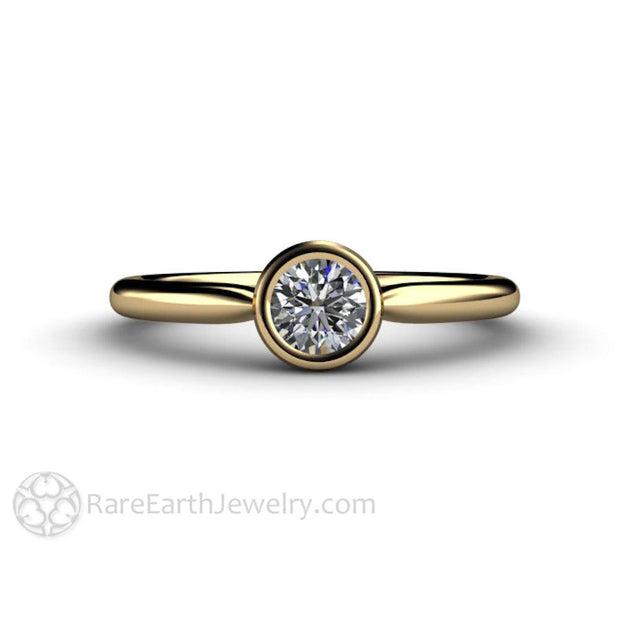 Round Bezel Set Diamond Engagement Ring Simple Solitaire 14K Yellow Gold Band-Yellow Gold Top - Rare Earth Jewelry
