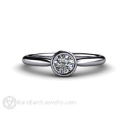 Round Bezel Set Diamond Engagement Ring Simple Solitaire Platinum - Rare Earth Jewelry