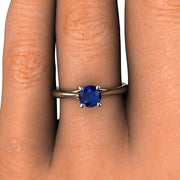 Round Blue Sapphire Engagement Ring Vintage Filigree Solitaire 14K White Gold - Rare Earth Jewelry