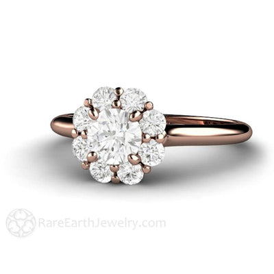 Round Diamond Engagement Ring Flower Cluster Style 14K Rose Gold - Engagement Ring - Rare Earth Jewelry