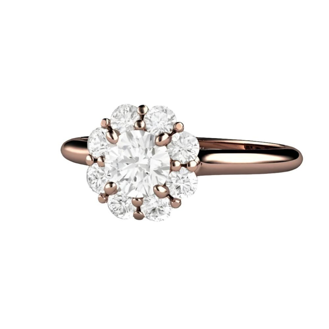 Round Diamond Engagement Ring, Flower Shaped Cluster Halo in 14K, 18K Gold or Platinum | Rare Earth Jewelry