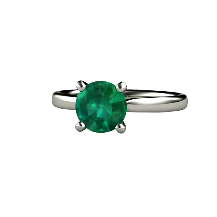 Round Emerald Engagement Ring Classic 4 Prong Solitaire - Rare Earth Jewelry