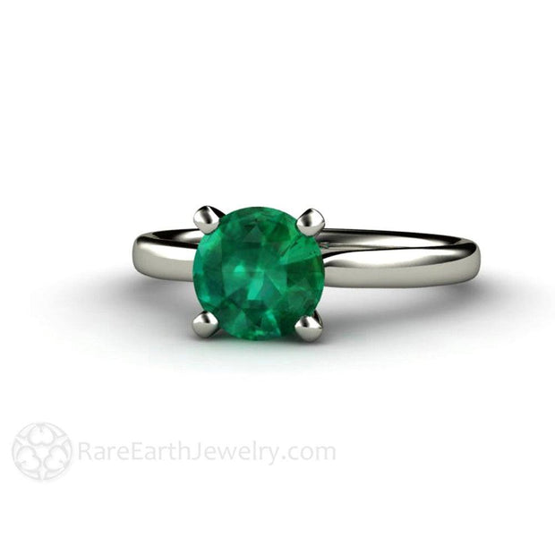 Round Emerald Solitaire Engagement Ring 4 Prong May Birthstone 14K White Gold - Engagement Only - Rare Earth Jewelry