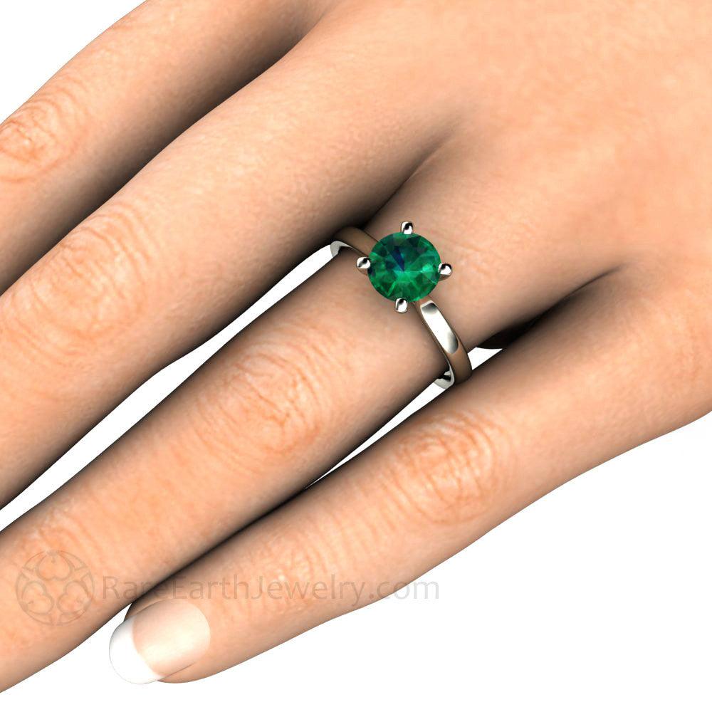 Round Emerald Engagement Ring Classic 4 Prong Solitaire - Rare Earth Jewelry