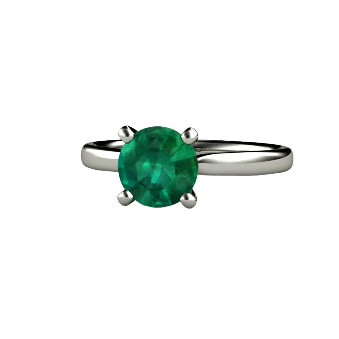 Round Emerald Engagement Ring Classic 4 Prong Solitaire, Lab Grown Emerald Ring in 14K or 18K Gold and Platinum | Rare Earth Jewelry