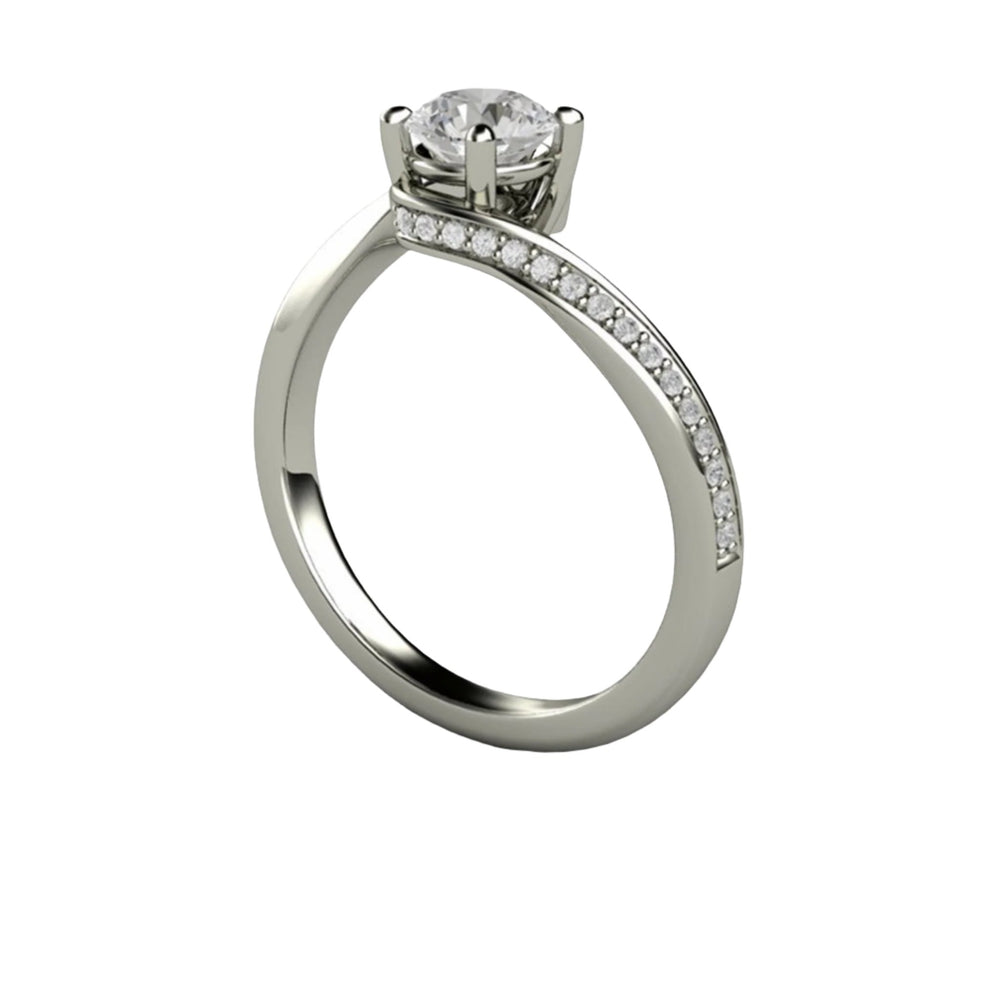 Side view of lab-grown diamond solitaire engagement ring in white gold