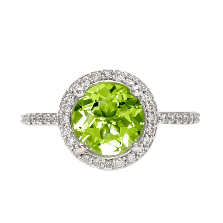 Round Peridot Ring with Diamond Halo, 2ct Natural Peridot, August Birthstone Ring | Rare Earth Jewelry