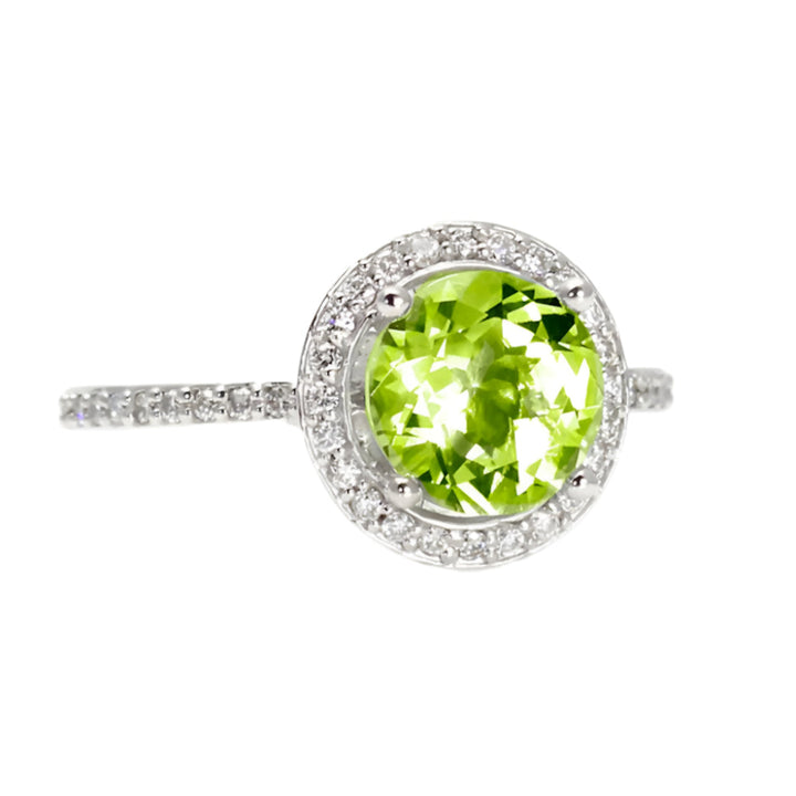 Round Peridot Ring in 14K or 18K Gold and Platinum, August Birthday Gift of Push Present | Rare Earth Jewelry