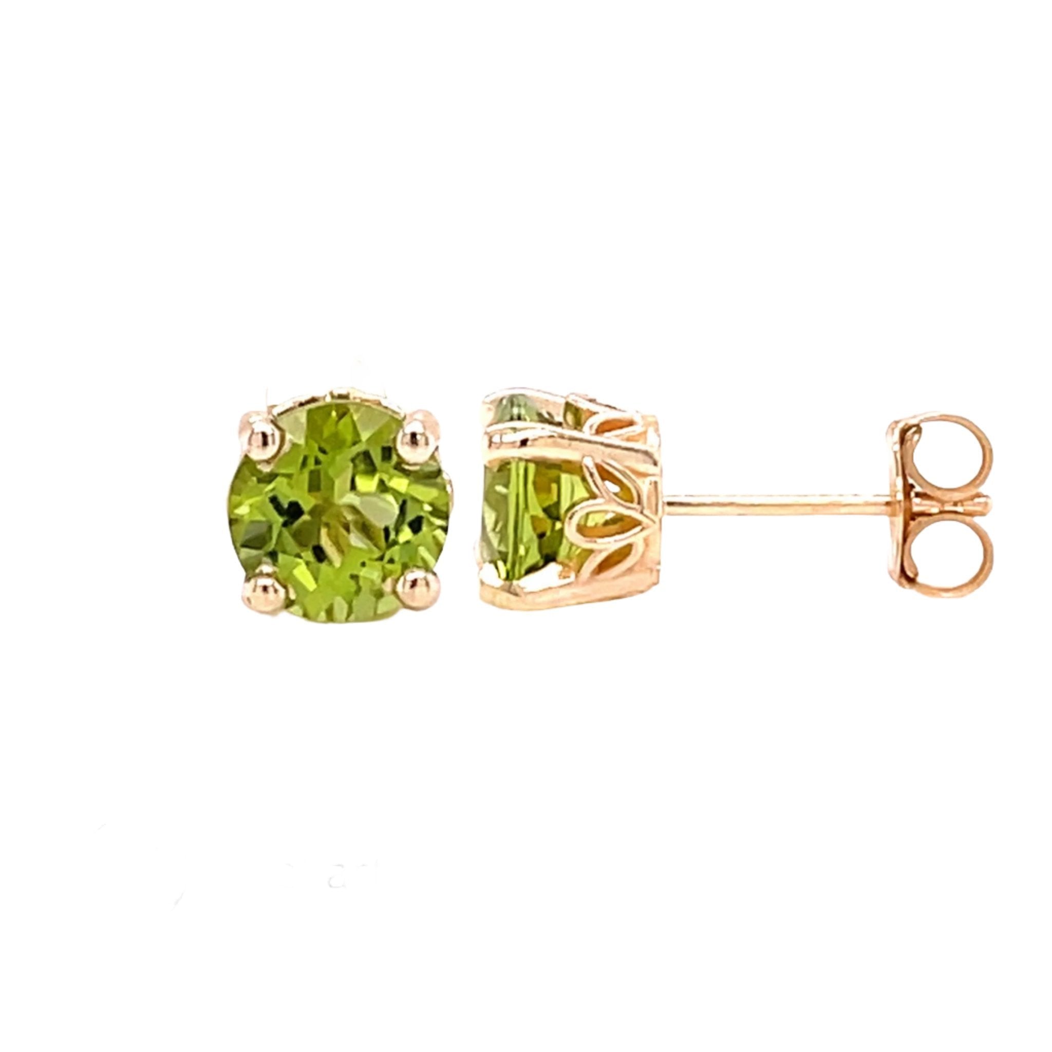 Round Peridot Stud Earrings 14K Gold Peridot Studs August Birthstone