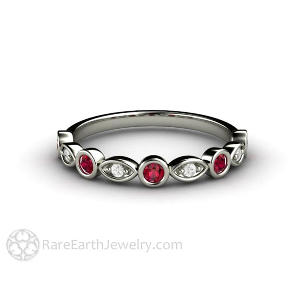 Ruby and Diamond Ring or Wedding Band July Birthstone 14K White Gold - Rare Earth Jewelry