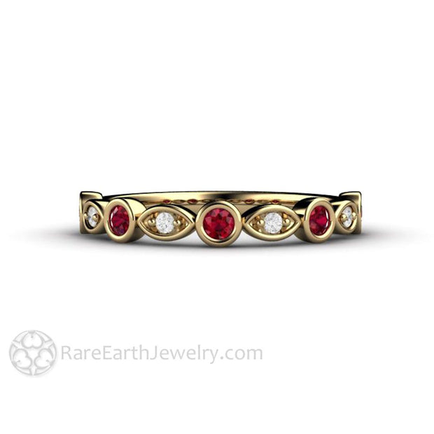 Ruby and Diamond Ring or Wedding Band July Birthstone 14K Yellow Gold - Rare Earth Jewelry