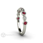 Ruby and Diamond Ring or Wedding Band July Birthstone 14K White Gold - Rare Earth Jewelry