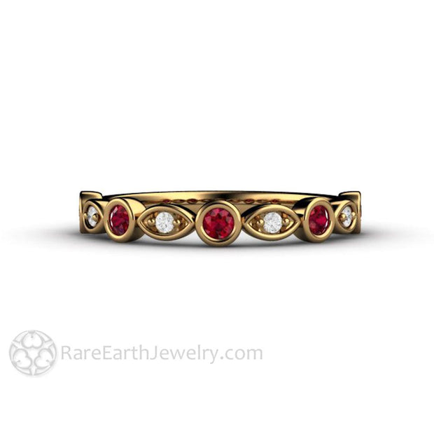 Ruby and Diamond Ring or Wedding Band July Birthstone 18K Yellow Gold - Rare Earth Jewelry