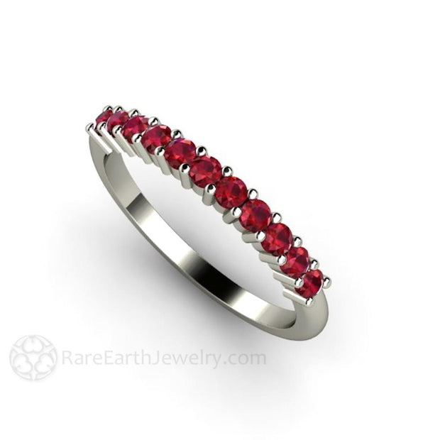 Ruby Band Anniversary or Wedding Ring Stacking Band July Birthstone 14K White Gold - Rare Earth Jewelry