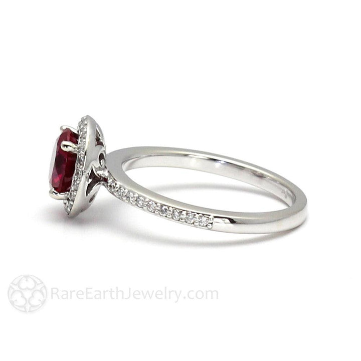 Ruby Engagement Ring Diamond Halo July Birthstone 18K White Gold - Engagement Only - Rare Earth Jewelry
