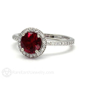 Ruby Engagement Ring Diamond Halo July Birthstone Platinum - Engagement Only - Rare Earth Jewelry