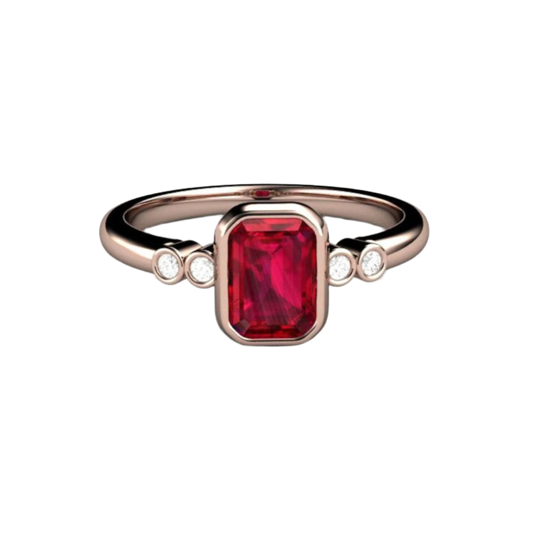 Rose Gold Ruby Engagement Ring, Bezel Set Ruby Ring Emerald Cut  Solitaire with Diamond Accents | Rare Earth Jewelry