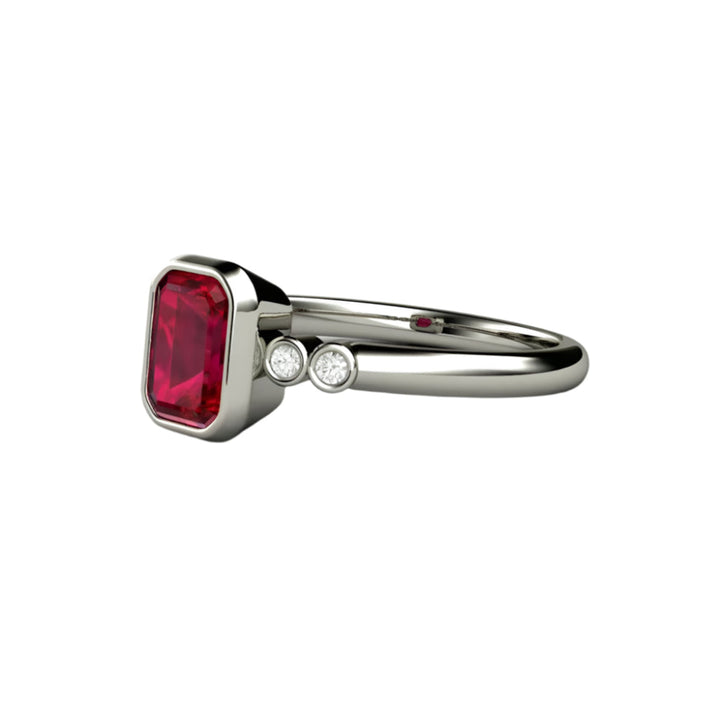 Bezel Set Emerald Cut Ruby Ring, Modern Minimalist Design Engagement Ring | Rare Earth Jewelry