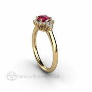 Ruby and Diamond Engagement Ring Vintage Filigree Diamond Halo 14K Yellow Gold -  Rare Earth Jewelry