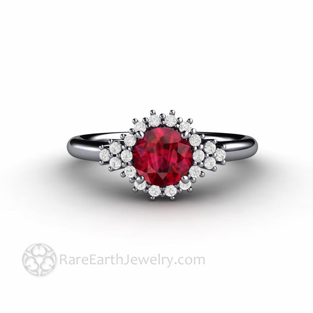 Round Ruby Engagement Ring in Platinum with Diamonds by Rare Earth Jewelry - Rare Earth Jewelry