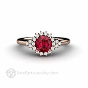 Ruby and Diamond Engagement Ring Vintage Filigree Diamond Halo 14K Rose Gold - Engagement Only - Rare Earth Jewelry