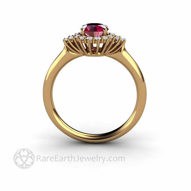 Ruby and Diamond Engagement Ring Vintage Filigree Diamond Halo 18K Yellow Gold - Engagement Only - Rare Earth Jewelry