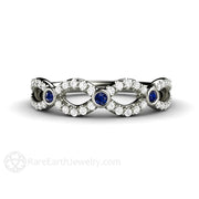 Sapphire and Diamond Infinity Wedding Ring Anniversary Band 14K White Gold - Rare Earth Jewelry