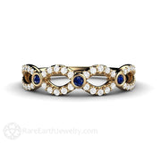 Sapphire and Diamond Infinity Wedding Ring Anniversary Band 14K Yellow Gold - Rare Earth Jewelry