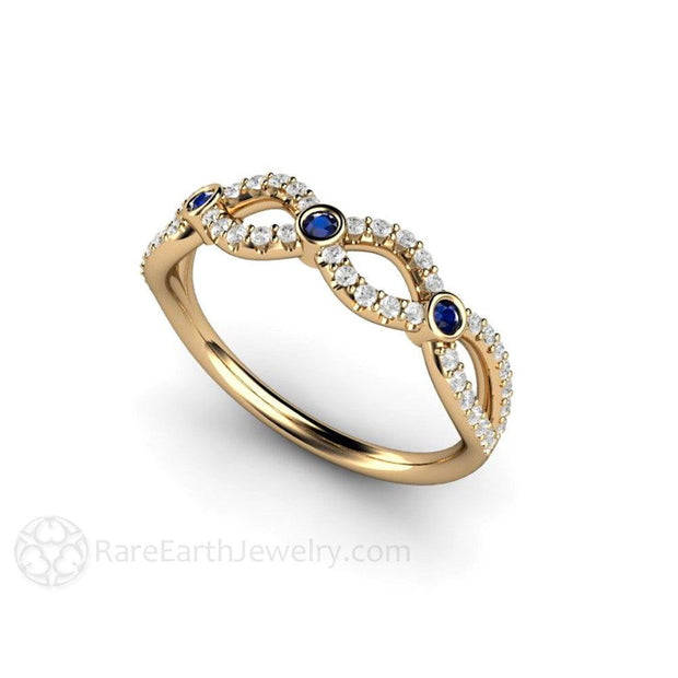 Sapphire and Diamond Infinity Wedding Ring Anniversary Band 18K Yellow Gold - Rare Earth Jewelry