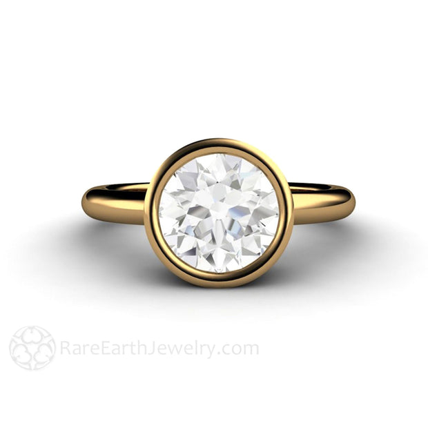 Simple Bezel Set Solitaire Engagement Ring 2 Carat Moissanite Ring 18K Yellow Gold - Rare Earth Jewelry