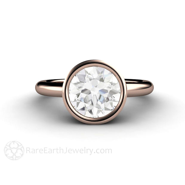 Simple Bezel Set Solitaire Engagement Ring 2 Carat Moissanite Ring 14K Rose Gold - Rare Earth Jewelry