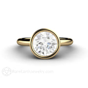 Simple Bezel Set Solitaire Engagement Ring 2 Carat Moissanite Ring 14K Yellow Gold - Rare Earth Jewelry