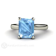 Solitaire Aquamarine Ring Engagement March Birthstone 14K White Gold - Rare Earth Jewelry