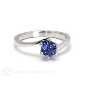 Solitaire Blue Sapphire Engagement Ring Dainty 6 Prong 14K White Gold - Rare Earth Jewelry