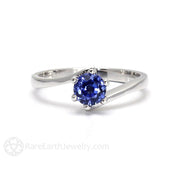 Solitaire Blue Sapphire Engagement Ring Dainty 6 Prong 14K White Gold - Rare Earth Jewelry
