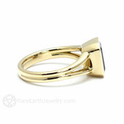 Split Shank Blue Sapphire Engagement Ring Bezel Set Solitaire 14K Yellow Gold - Rare Earth Jewelry