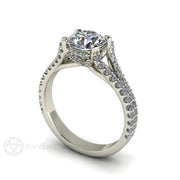 Split Shank Moissanite Engagement Ring with Pave Diamonds 18K White Gold - Engagement Only - Rare Earth Jewelry