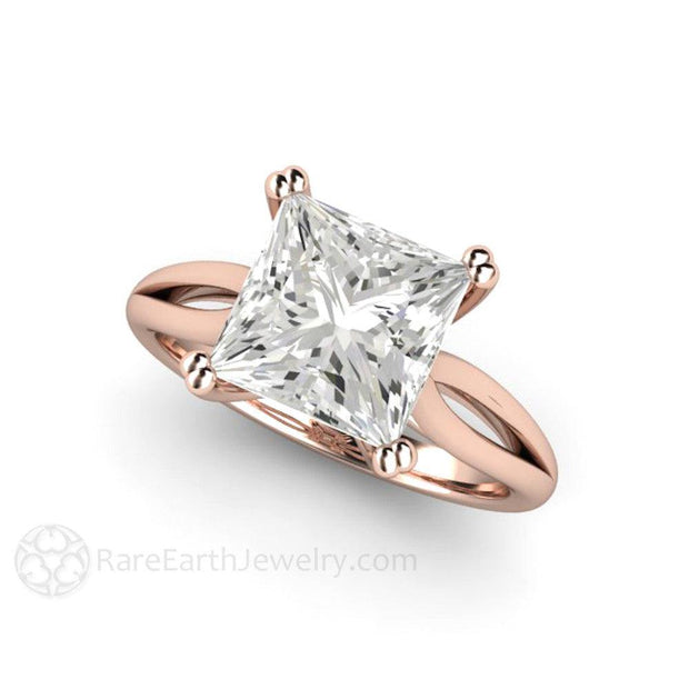 Square Moissanite Engagement Ring Split Shank Solitaire 18K Rose Gold - Engagement Only - Rare Earth Jewelry