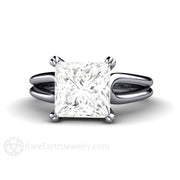 Square Moissanite Engagement Ring Split Shank Solitaire 14K White Gold - Engagement Only - Rare Earth Jewelry