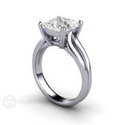 Square Moissanite Engagement Ring Split Shank Solitaire Platinum - Engagement Only - Rare Earth Jewelry