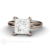 Square Moissanite Engagement Ring Split Shank Solitaire 14K Rose Gold - Engagement Only - Rare Earth Jewelry