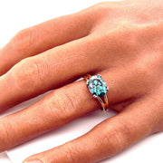 Teal Green Moissanite Ring Oval East West Solitaire with Split Shank on the Finger - Rare Earth Jewelry