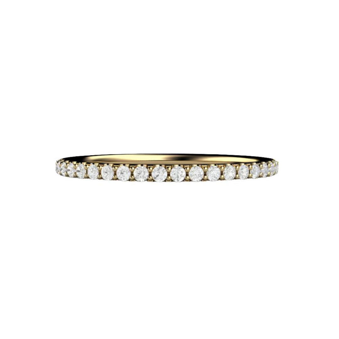 Thin pave diamond wedding band in yellow gold, natural diamond anniversary band | Rare Earth Jewelry