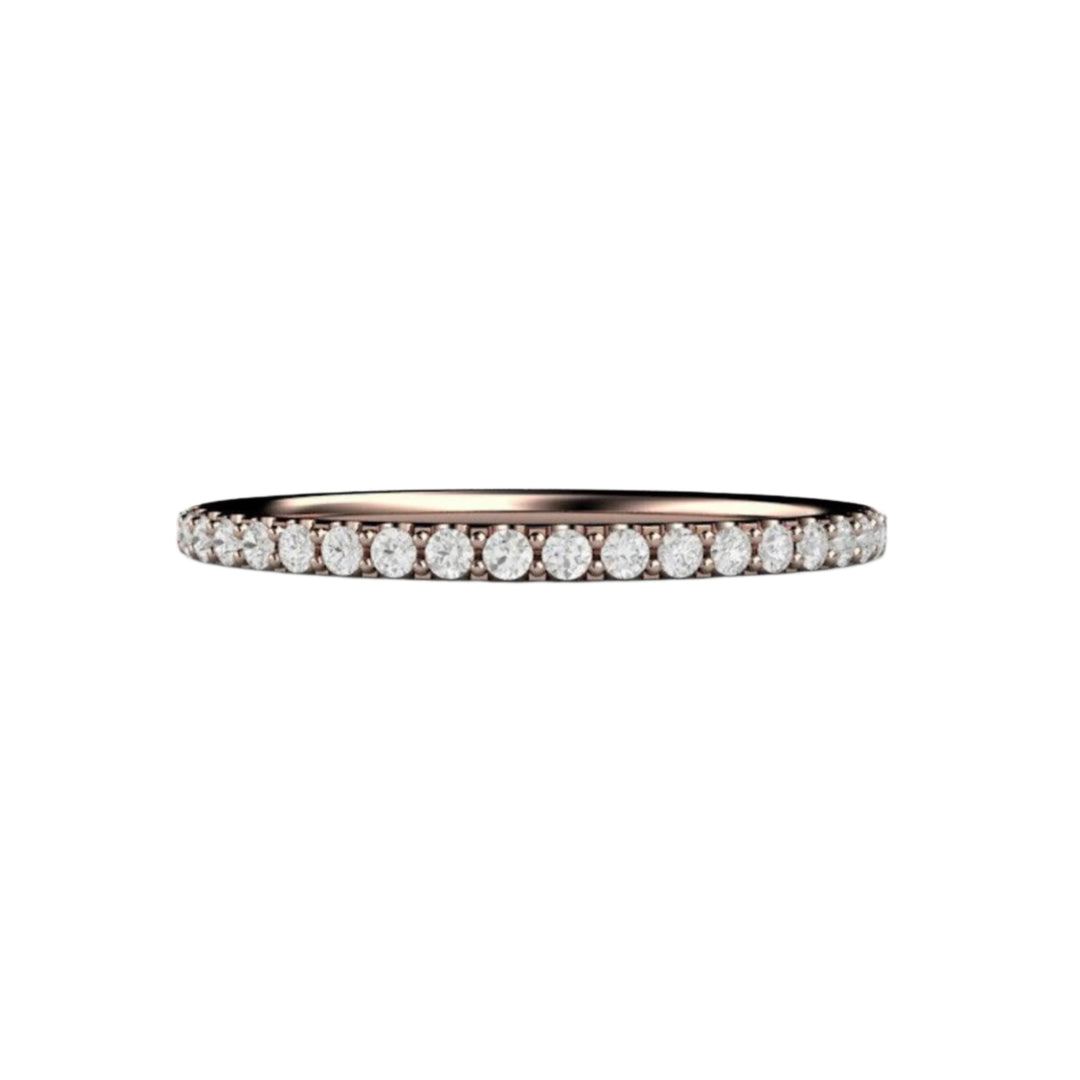 Thin pave diamond wedding band in rose gold, narrow diamond wedding ring, dainty stackable band | Rare Earth Jewelry