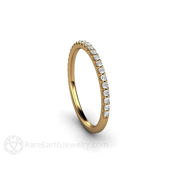 Thin Pave Diamond Wedding Ring Narrow Natural Diamond Band 18K Yellow Gold - Rare Earth Jewelry