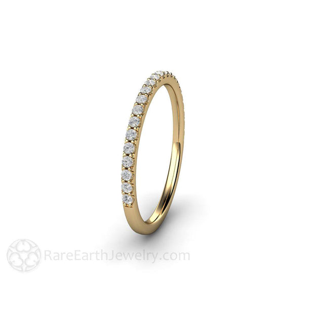 Thin Pave Diamond Wedding Ring Narrow Natural Diamond Band 14K Yellow Gold - Rare Earth Jewelry