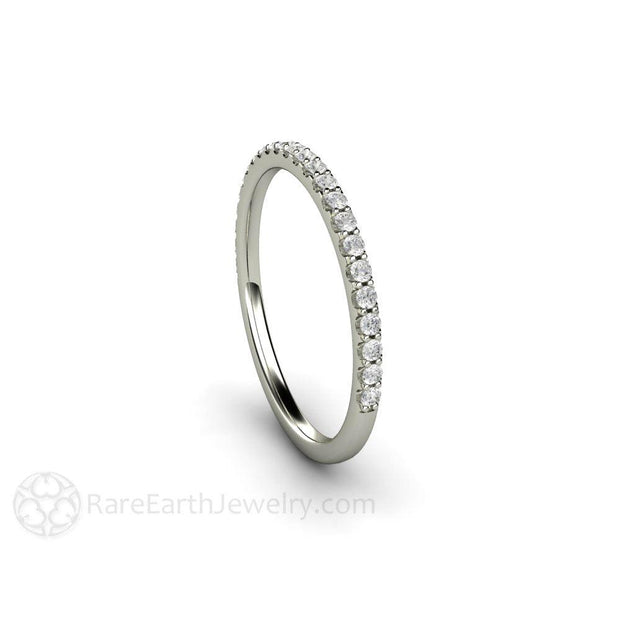 Thin Pave Diamond Wedding Ring Narrow Natural Diamond Band 14K White Gold - Rare Earth Jewelry