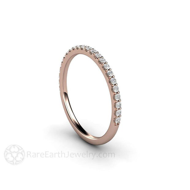 Thin Pave Diamond Wedding Ring Narrow Natural Diamond Band 18K Rose Gold - Rare Earth Jewelry