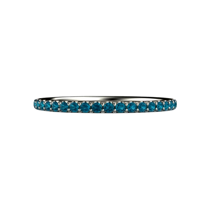 Thin Teal Blue Pave Diamond Band Wedding Ring Stackable, Rare Earth Jewelry